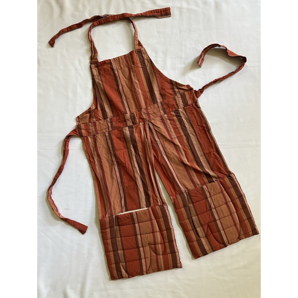 Pier 1 Imports Split Leg Apron with Built-In Oven Mitts Potholders Striped Boho